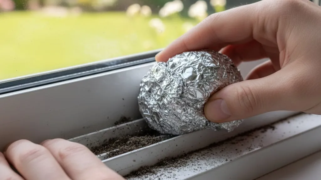 Rensa fönsterskenor med aluminiumfolie